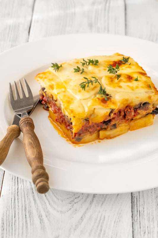 Moussaka with Saffron Bechamel Sauce