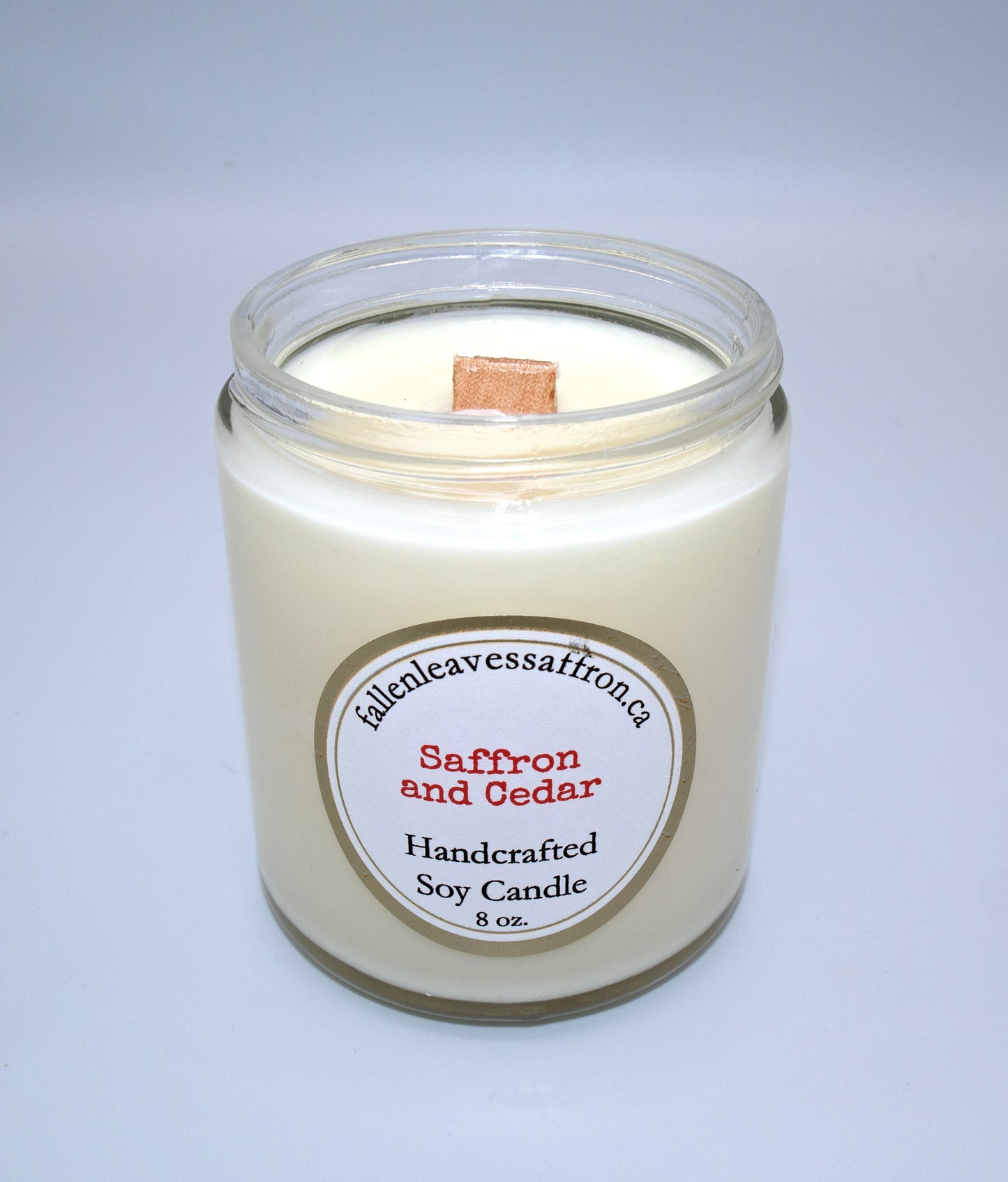 Saffron and Cedar Wood Wick Soy Candle Fallen Leaves Maple Products