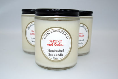 Saffron and Cedar Wood Wick Soy Candle Fallen Leaves Maple Products